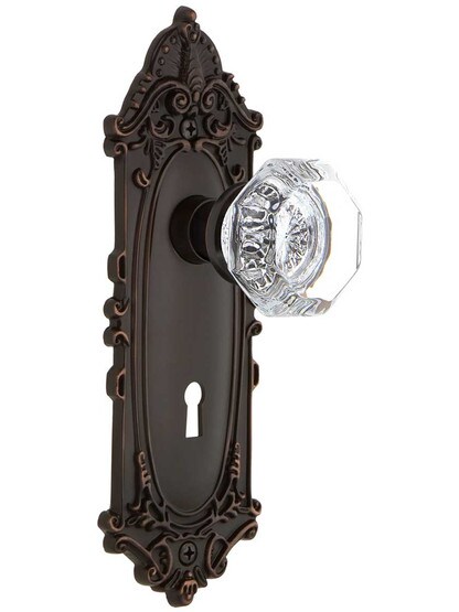 Largo Door Set with Waldorf-Crystal Glass Knobs and Keyhole in Timeless Bronze.